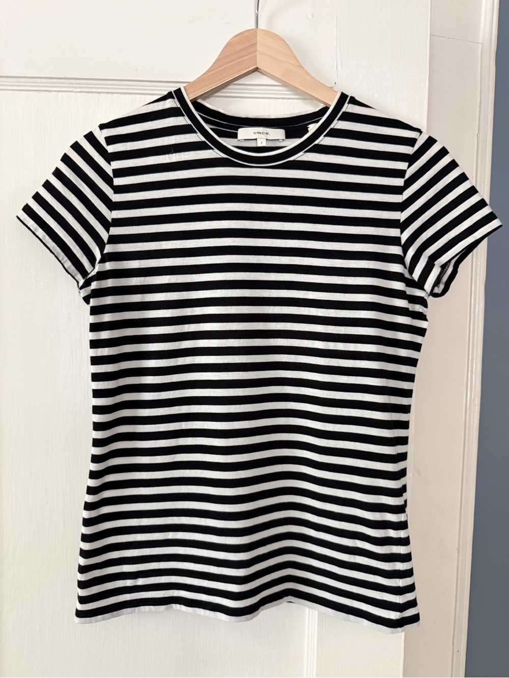 Vince black and white striped crewneck t-shirt